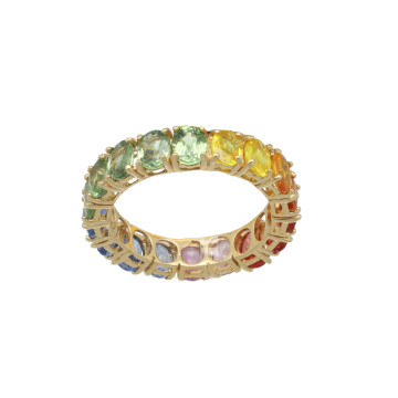 Geelgouden eternity ring gekleurde saffieren