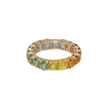 Geelgouden eternity ring gekleurde saffieren
