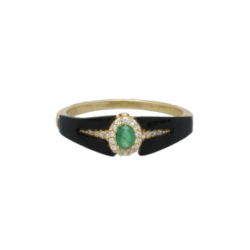 Geelgouden Art deco ring met smaragd briljant & Onix