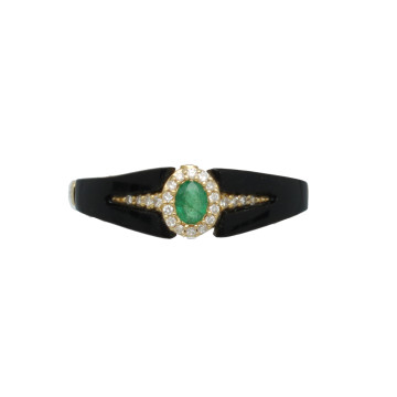 Geelgouden Art deco ring met smaragd briljant & Onix