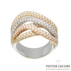 18 krt Tri-color Briljant ring met PavÃ© zetting 3.5 Ct