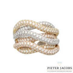 18 krt Tri-color Briljant ring met PavÃ© zetting 3.5 Ct