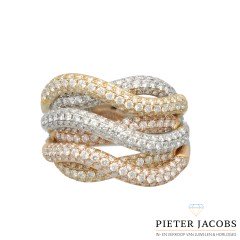 18 krt Tri-color Briljant ring met PavÃ© zetting 3.5 Ct