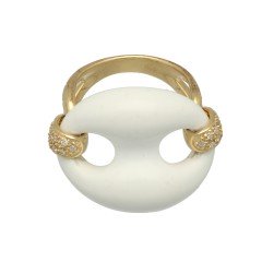 14 Krt. ring met witte Agaat en Briljant 