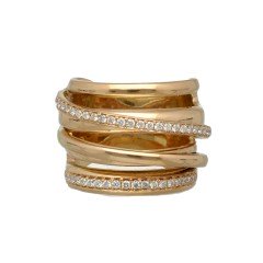 RosÃ© gouden fantasie ring bezet met 2 rijen briljant