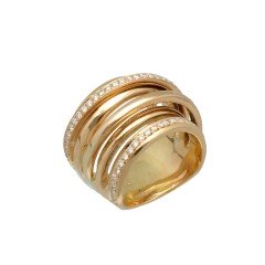 RosÃ© gouden fantasie ring bezet met 2 rijen briljant