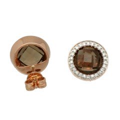 RosÃ© gouden oorbellen met Briljant en Rook Kwarts