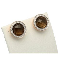 RosÃ© gouden oorbellen met Briljant en Rook Kwarts