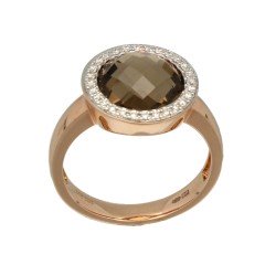 RosÃ© gouden ring met Rook Quartz en Briljant.