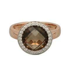 RosÃ© gouden ring met Rook Quartz en Briljant.