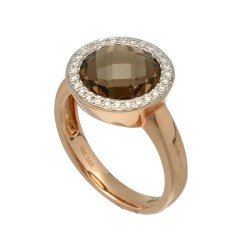 RosÃ© gouden ring met Rook Quartz en Briljant.