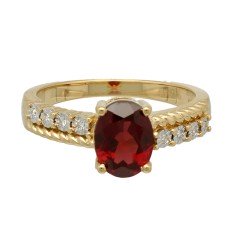 14Krt. gouden ring gezet met Granaat & Diamant