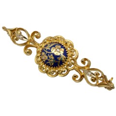 18 Krt. Vintage broche, emaille-diamant