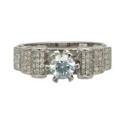 14Krt. witgouden ring met Briljant en Blauwe diamant 0.91Ct. 