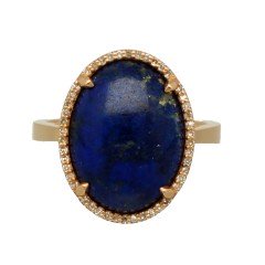 18kr RosÃ© gouden ring met Lapis Lazulli en diamanten