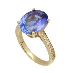 14Krt. gouden ring Tanzaniet 5.84Ct, Briljant 0.20Ct. 