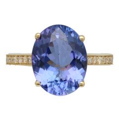 14Krt. gouden ring Tanzaniet 5.84Ct, Briljant 0.20Ct. 