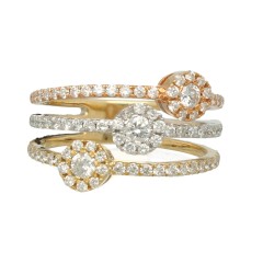 14Krt. gouden Tri-color ring met Briljant 0.90Ct.