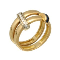 18 Krt dubbele gouden ring Briljant-saffier