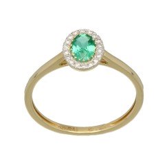 14 krt gouden Rozet ring bezet met Smaragd en Briljant