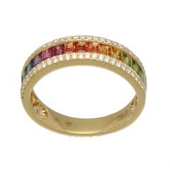 18Krt. gouden ring ''Rainbow Collectie'' Saffier en Briljant 