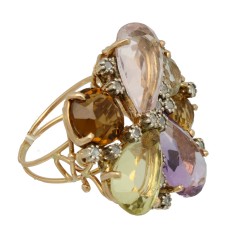 14 krt. Cocktail ring met diverse edelstenen