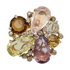 14 krt. Cocktail ring met diverse edelstenen