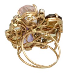 14 krt. Cocktail ring met diverse edelstenen