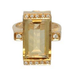 Massief gouden ring met Diamant en Citrien,14 krt.