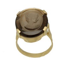 18 Krt gouden ring met Rook Topaas portret ring