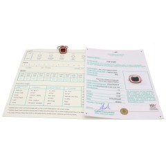 18Krt. Rosegouden ring gezet met Granaat, Robijn & Briljant