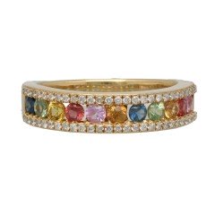 9Krt. Gouden ring ''Rainbow'' Briljant en Saffier