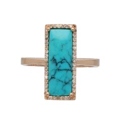 14 Krt rosegouden ring met turquoise/ briljanten