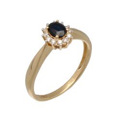 14Krt. geelgouden rozet ring Briljant 0.12Ct.  & Blauwe saffier