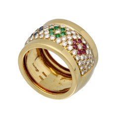 18Krt. Geelgouden Leo Pizzo ring met Briljant, Smaragd, Saffier & Robijn