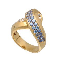 18Krt. gouden slagring Briljant & Blauwe saffier