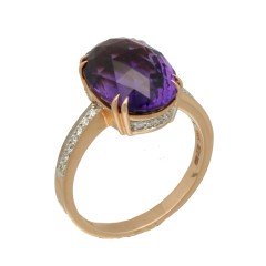14 krt RosÃ© gouden ring met Amethist en Diamant