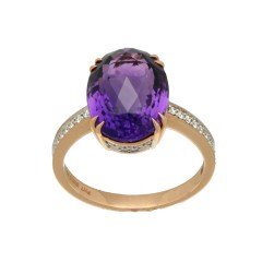 14 krt RosÃ© gouden ring met Amethist en Diamant