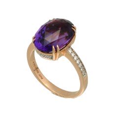 14 krt RosÃ© gouden ring met Amethist en Diamant
