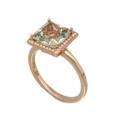 14 krt RosÃ© gouden ring met Groene Amethist en Diamant