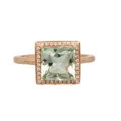 14 krt RosÃ© gouden ring met Groene Amethist en Diamant
