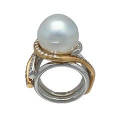 18 Krt Ring briljanten met Tahiti Parel 15 mm
