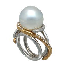 18 Krt Ring briljanten met Tahiti Parel 15 mm