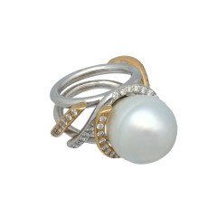 18 Krt Ring briljanten met Tahiti Parel 15 mm