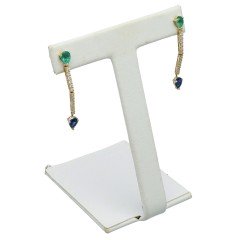 14 Krt Oorhangers Briljant, Smaragd & Saffier