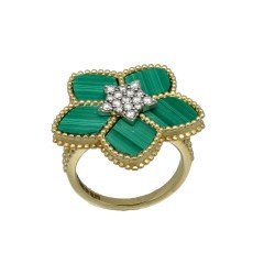 14 krt. ring met Malachite en Diamant 