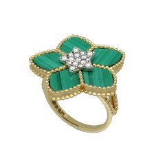 14 krt. ring met Malachite en Diamant 