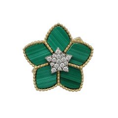 14 krt. ring met Malachite en Diamant 