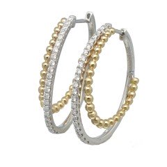 14 Krt Bi-Color Oorringen met Briljant 0.46 Ct