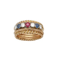 RosÃ© gouden Vintage ring bezet met Briljant, Robijn en Saffier.